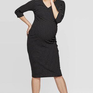 Stripped Long Sleeve Maternity T-Shirt Dress